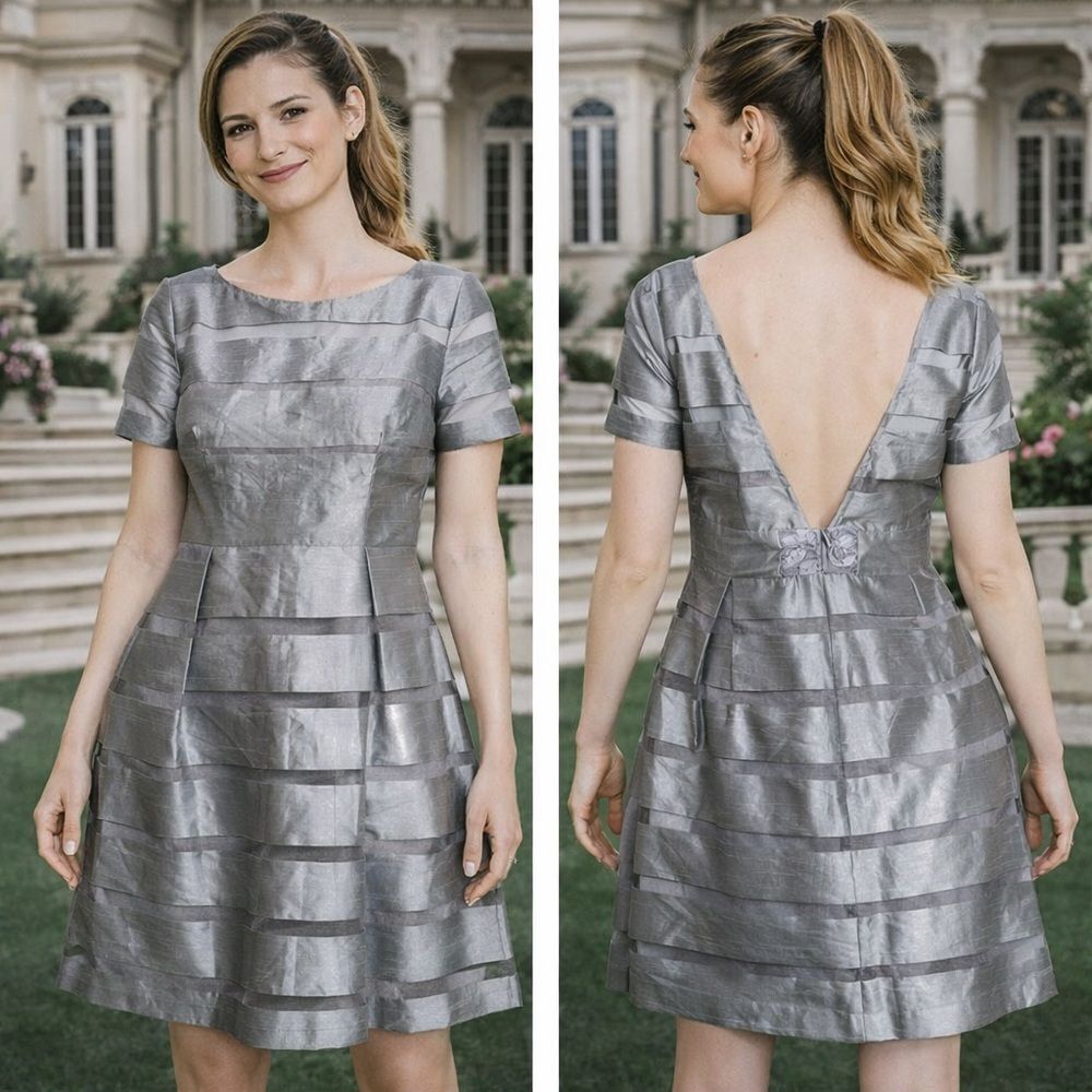 Muse Grey Organza Low Back Party Dress
